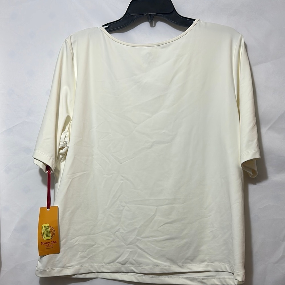 Ruby Rd Cream Short Sleeve Tee Top - Picture 5 of 6